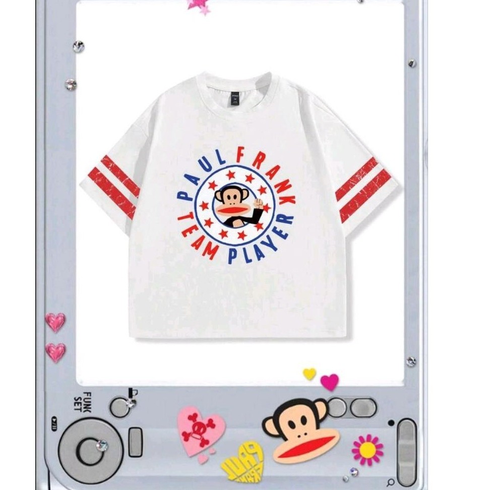 ROMWE MEN Paul Frank X ROMWE เสื้อยืดแขนสั้นคอกลมพิมพ์ลายตัวอักษรและลิงสําหรับผู้ชายฤดูร้อน