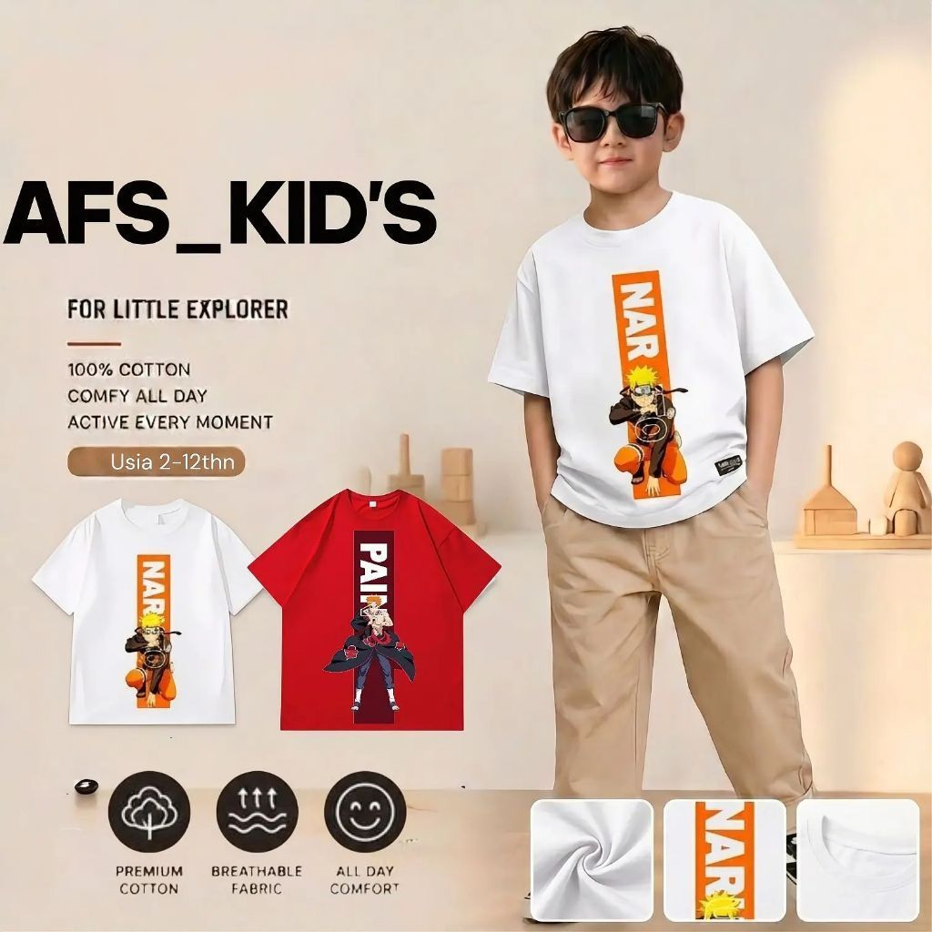 AFS//เสื้อยืดเด็ก distro พรีเมี่ยม ผ้าคอตตอน อายุ 2-12 ปี narutoseries