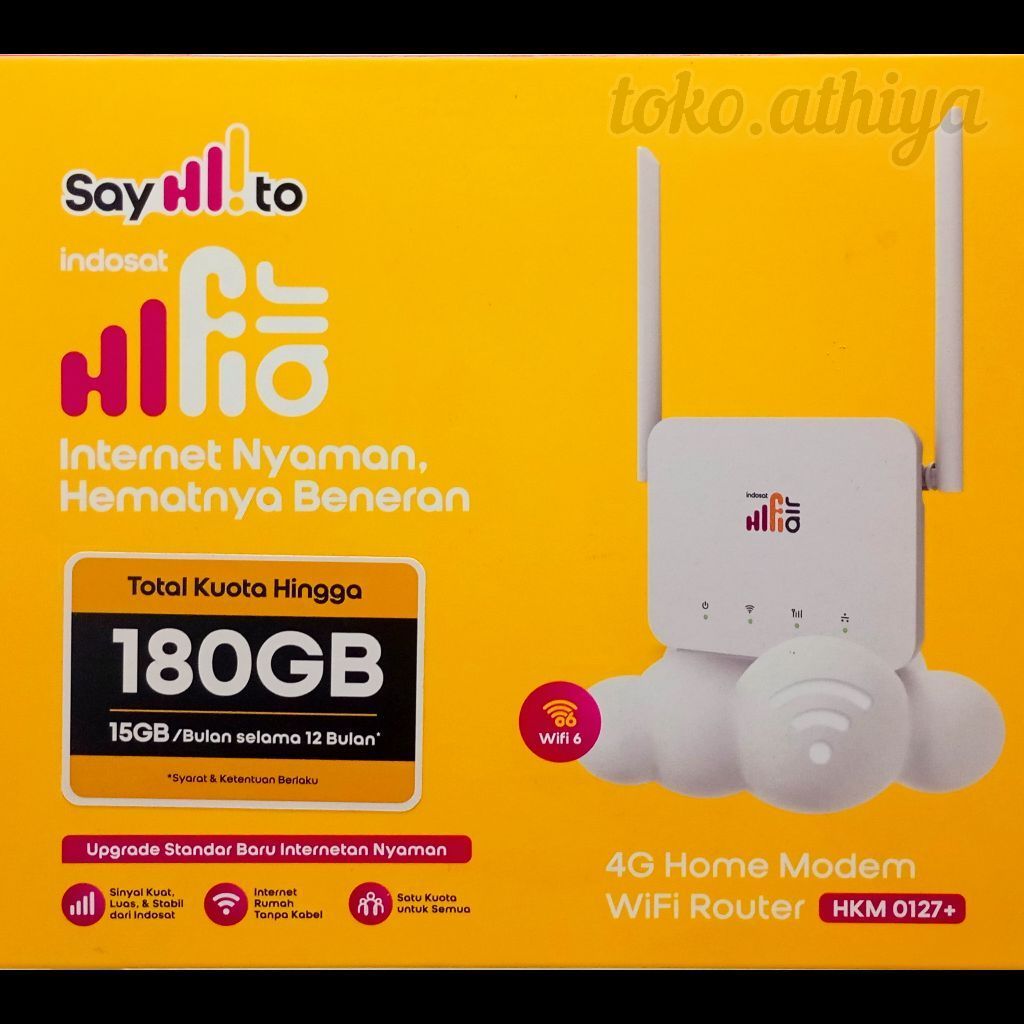 Indosat HiFi Air HKM 0127+ Tri Quota Router Modem 180GB Active & Official WiFi Seal สําหรับโฮมออฟฟิศ