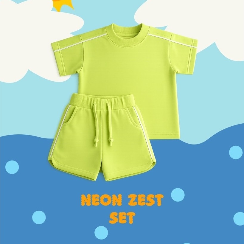Wild Willow - Neon Zest Set กางเกงท็อปเด็ก Unisex สบาย Cool Soft ที่ไม่ซ้ํากันขนาดใหญ่