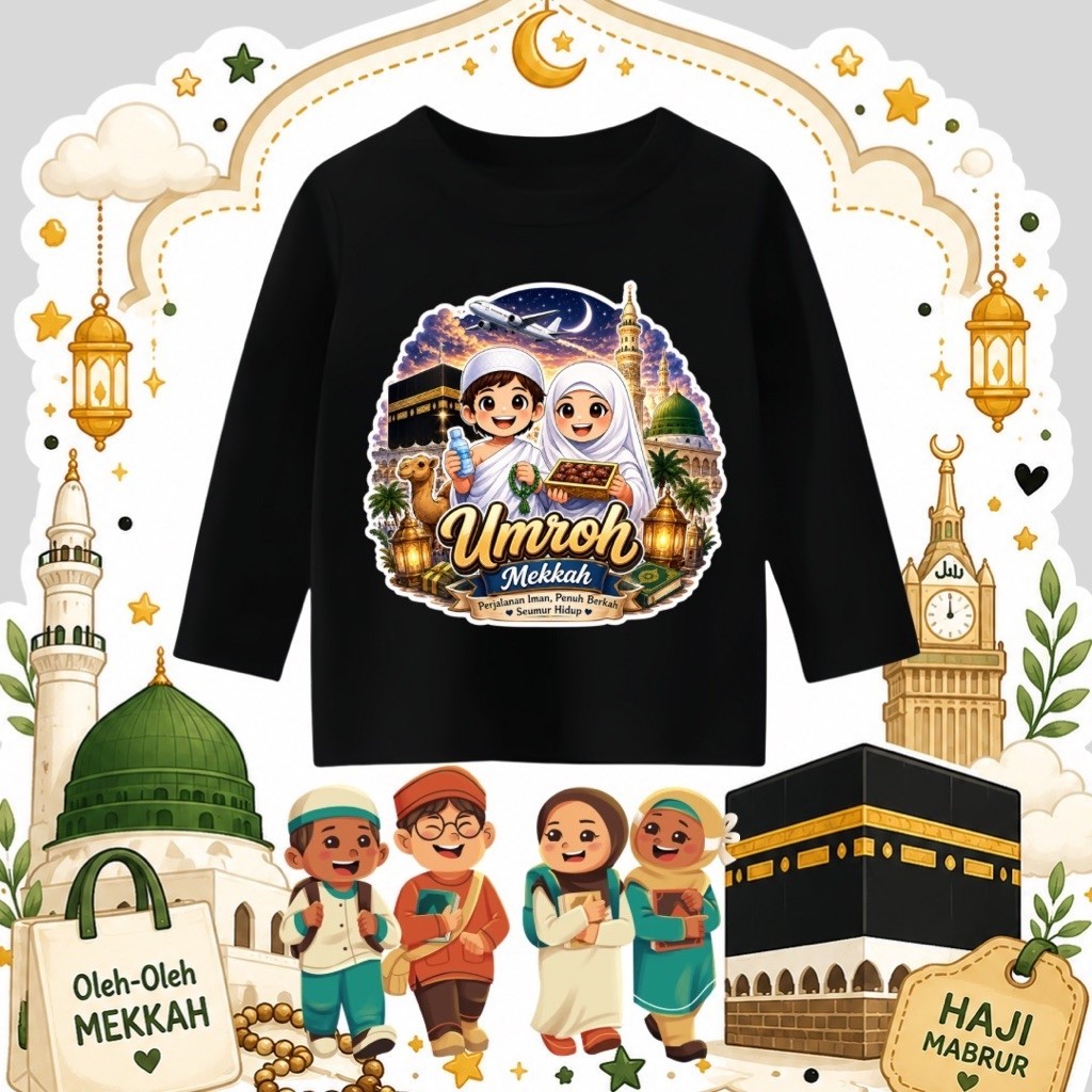 HAJJ UMRAH SOUVENIRS MECCA LONG-SLEEVED CHILDRENS เสื้อยืด UMROH MABRUR C