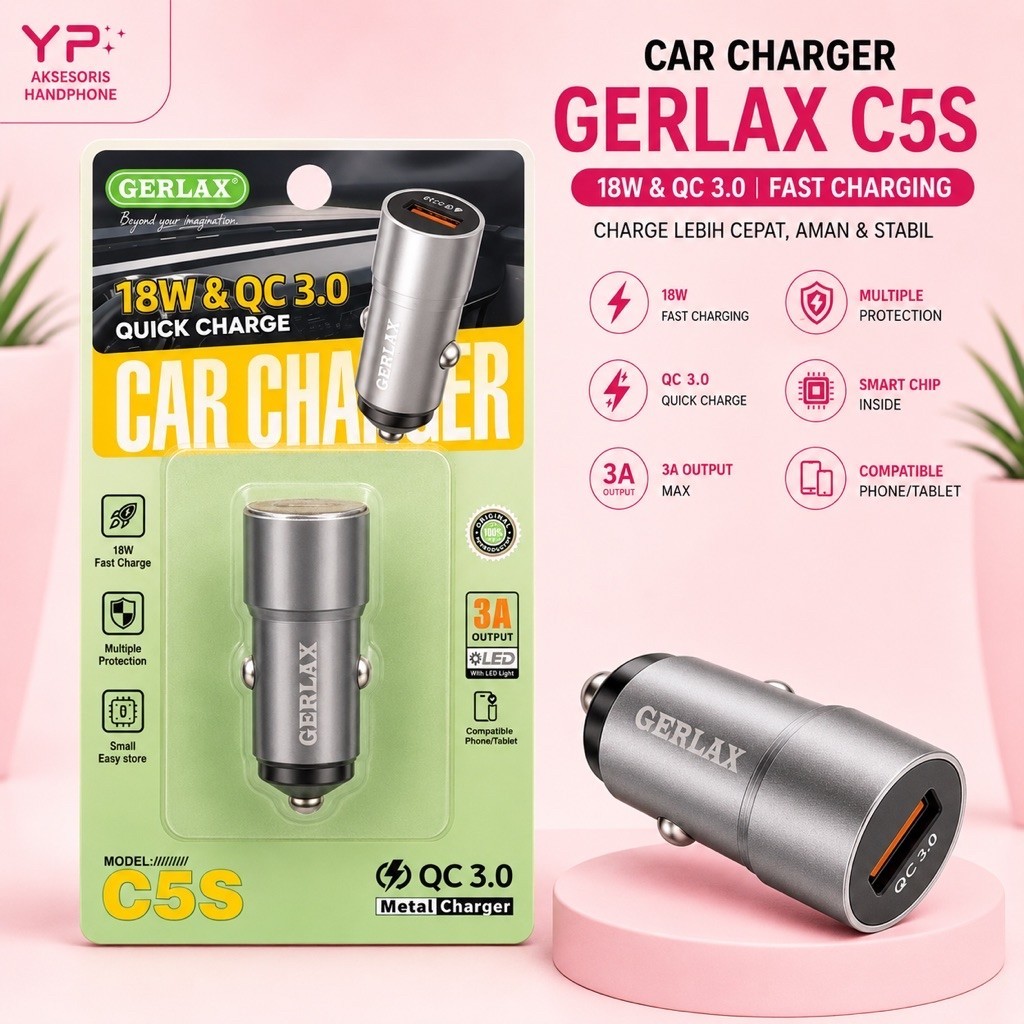 อะแดปเตอร์ Saver Car Charger ORIGINAL GERLAX C5S โลหะ 2USB 3A 18W LED QC3.0 Quick Charge Fast Chargi