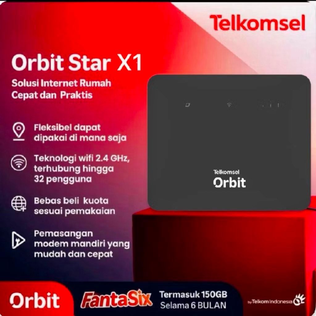Telkomsel Orbit X1 4G LTE Home WiFi Modem ความเร็วสูงฟรี Quota 150GB