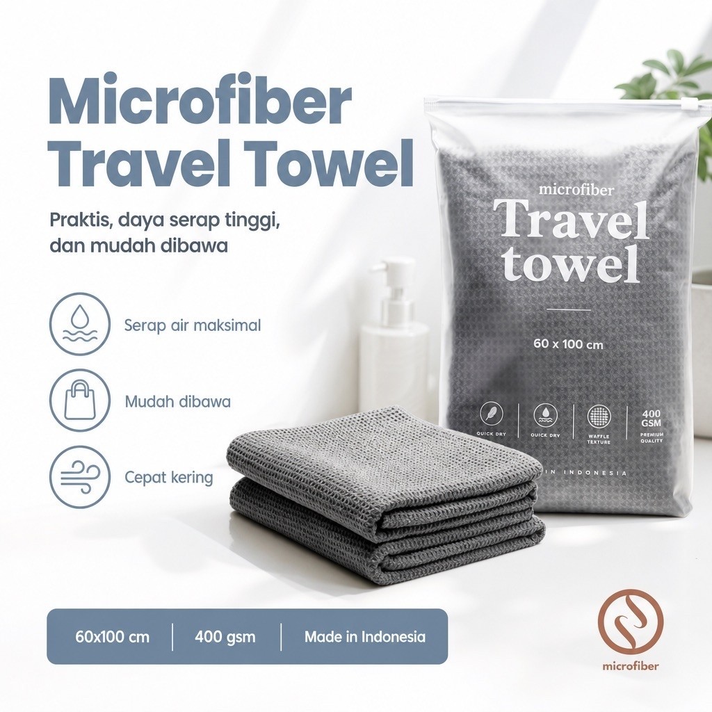 TRAVEL BATH TOWEL / MEDIUM / SMALL TOWEL / MICROFIBER TRAVEL TOWEL 60x100 400gsm