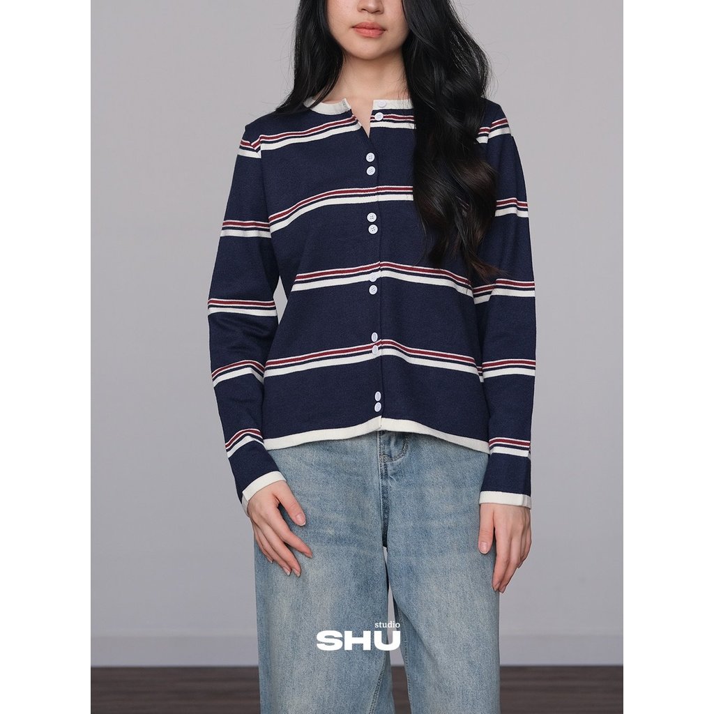 Shustudio - คาร์ดิแกน Domi Knit | เสื้อถักลายทางแขนยาวผู้หญิง
