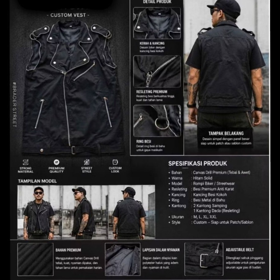 VEST JACKET//PUNK VEST//PUNK VEST//PIONES JACKET/PUNK VEST FULL DREES ZIPPER + 4 แหวน