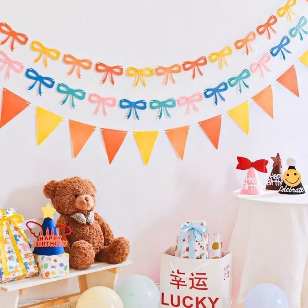 แบนเนอร์รุ่นริบบิ้นสีคอปีนสีชมพูสีฟ้าตกแต่งงานเลี้ยงวันเกิด สุขสันต์วันเกิด bday แบนเนอร์ บันติ้งธงฉ