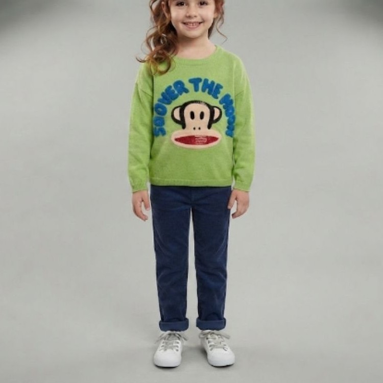 HIJAU เสื้อสเวตเตอร์ผ้าถักระดับพรีเมียมพร้อมโมติฟลิงในสีเขียวอ่อน PF PAUL FRANK (G009)