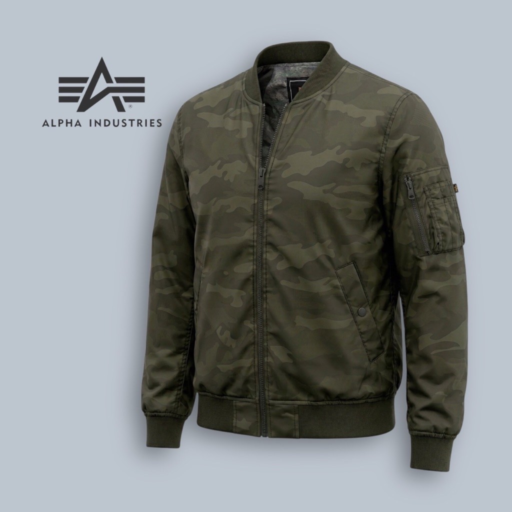 Alpha Industries เสื้อแจ็คเก็ตลายพรางปกติ MA 1 Bomber