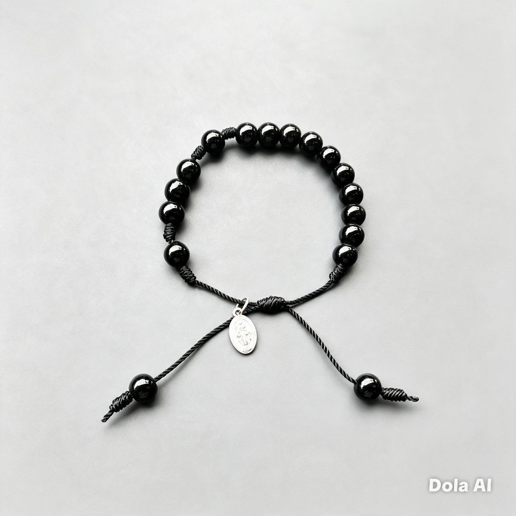 G41 ROSARY CROSS BRACELET PLAIN BLACK HEAVY PEARL BRACELET