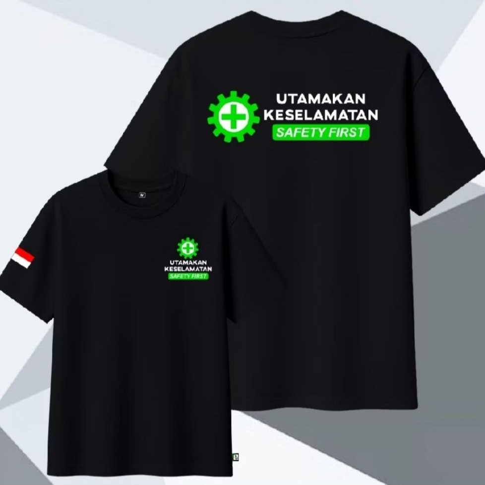 เสื้อยืดสีดํา MAIN SAFETY FIRST SAFETY Logo Short Sleeve Shoulder