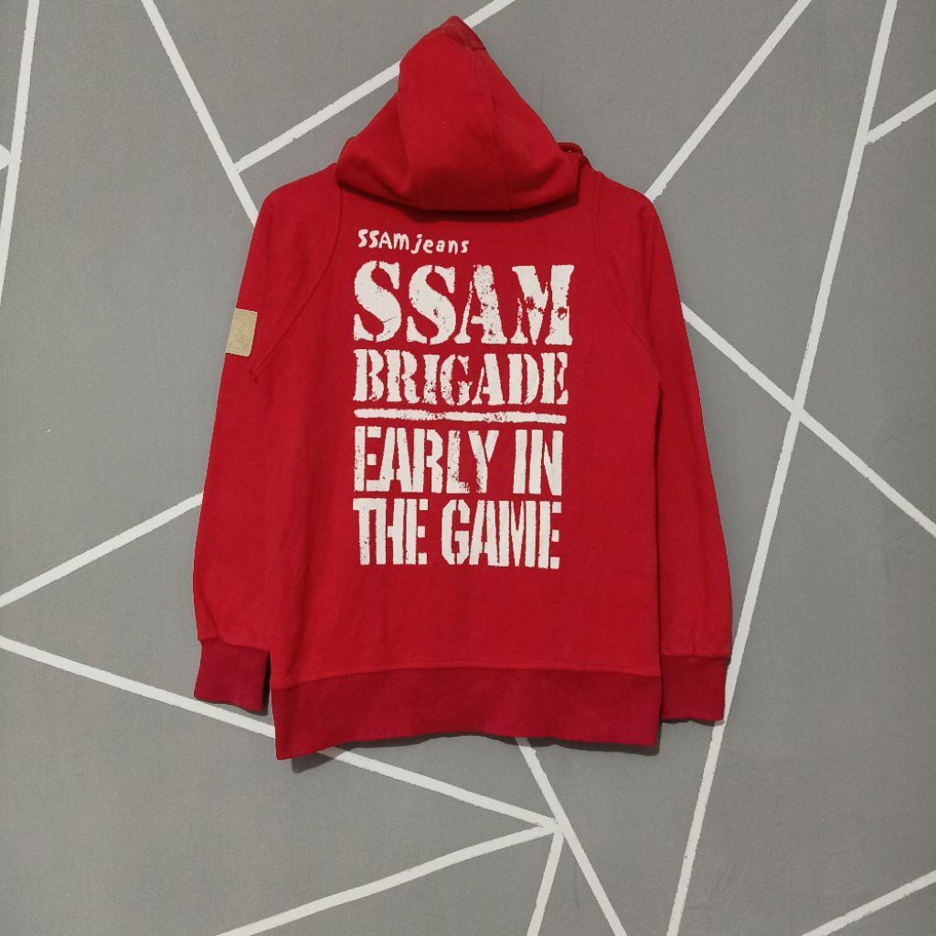 MERAH เสื้อฮู้ดแบรนด์ Jackpot SSAMjeans SSAM BRIGADE EARLY IN THE GAME แขนยาวสีแดง