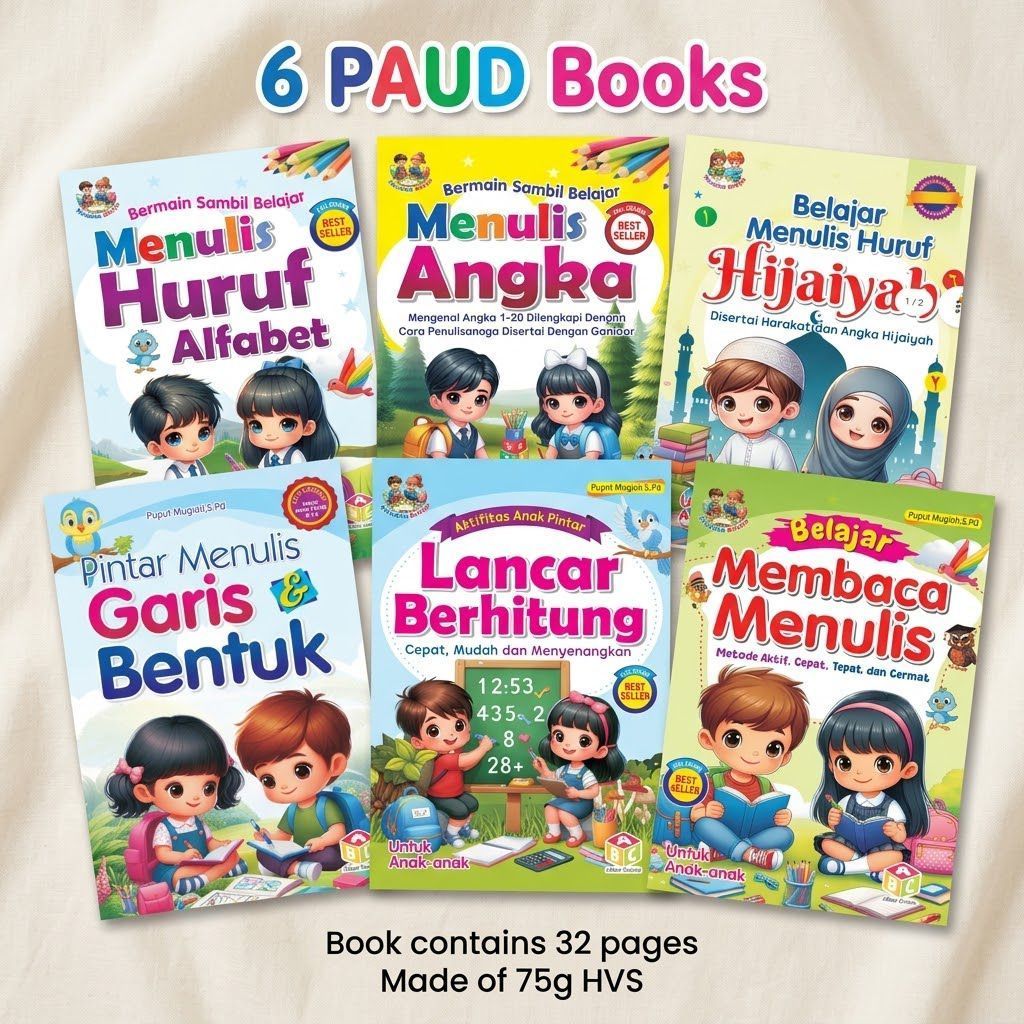 แพ็คเกจหนังสือ PAUD 6 เล่ม, LETTERS, NUMBERS, ETC