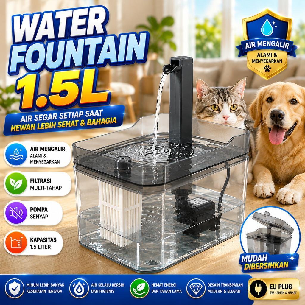 น้ําพุดื่ม Place น้ําพุแมวสุนัขสัตว์ 1.5L ปั๊ม EU Plug 2W ถังโปร่งใส