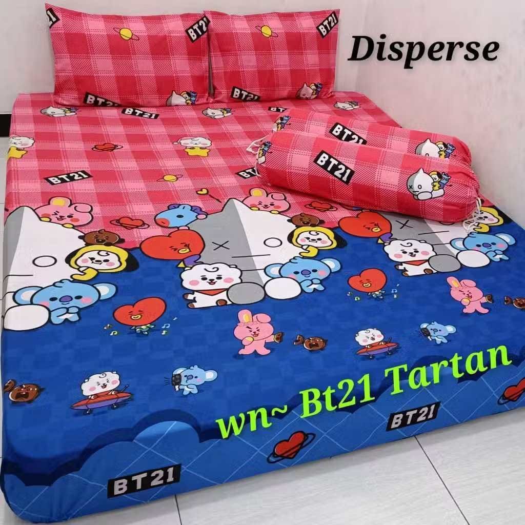 KATUN พรีเมี่ยมผ้าฝ้ายยาง BEDSHEET 90/100/120/140/160/180/200 น่ารักสีชมพู MOTIF BT21 NIGHT BLUE BAB