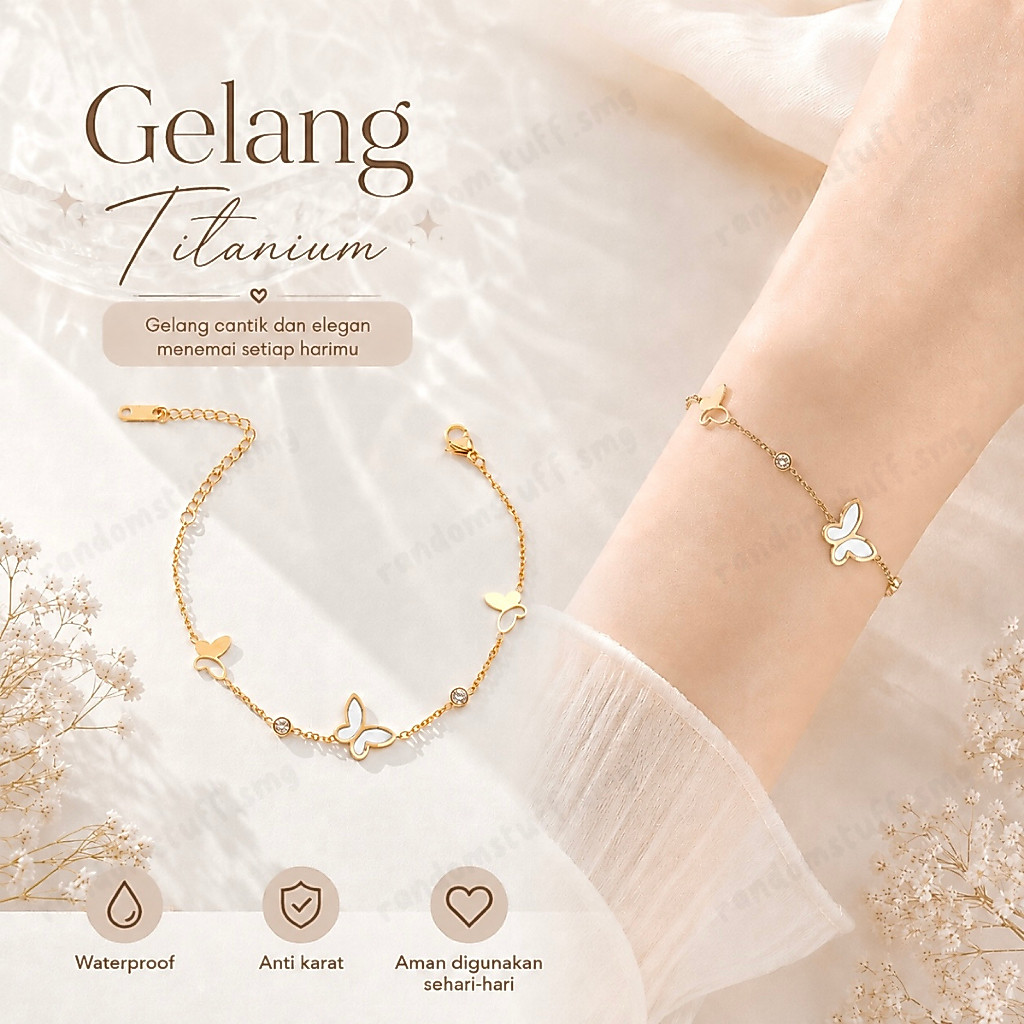 [ฟรีกระเป๋า] ANTI-RUST TITANIUM BRACELET TITANIUM CHAIN BRACELET TITANIUM BUTTERFLY BRACELET KOREAN 