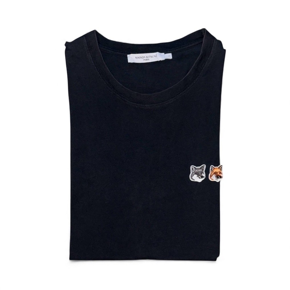 MAISON KITSUNE Paris เสื้อยืดผู้ชายปักหัวหมาป่า