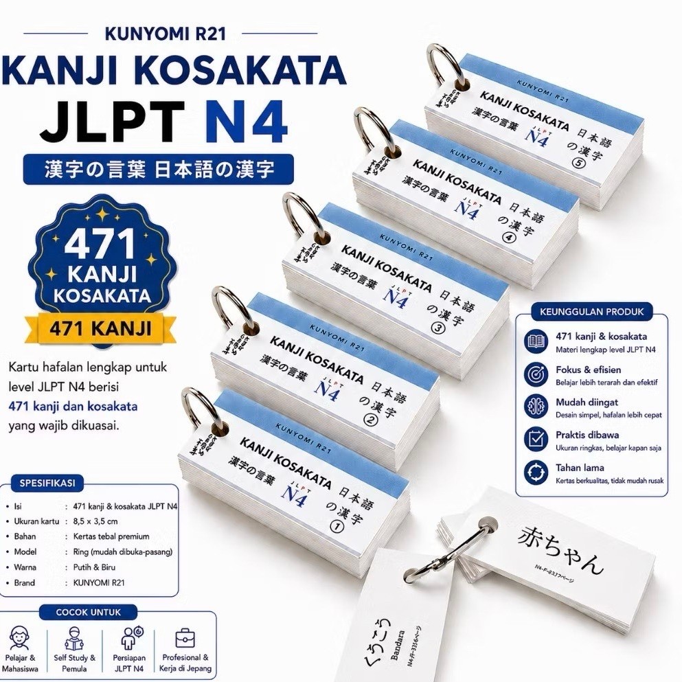แฟลชการ์ด คําศัพท์คันจิ JLPT N4 471 คันจิญี่ปุ่นล่าสุด