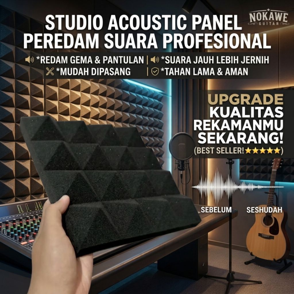 Nokawe Guitar 25x25x5 cm Acoustic Studio Soundproofing Foam Pyramid Panel