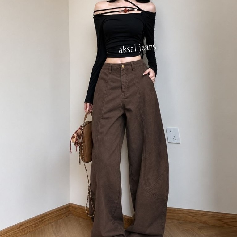 Aksal Jeans Antique American Brown Highwaist Beggy ล่าสุดกางเกงผู้หญิง