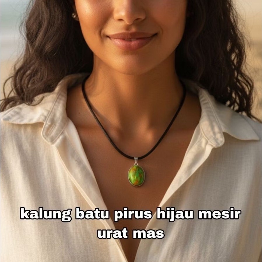 HIJAU สร้อยคอสแตนเลสสีเขียว TURQUOISE STONE GOLD VEIN DIG 18 MM