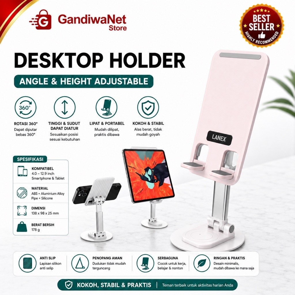 LANEX Desktop Holder LZ16 – ขาตั้ง HP & Tablet แบบปรับได้