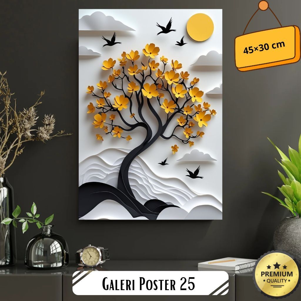 โปสเตอร์ติดผนัง Gallery โปสเตอร์ 25 3D ดอกไม้ต้นไม้ 45x30 ซม. ตกแต่งบ้านห้องนั่งเล่นผนังความงาม vint