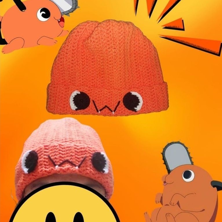 Chainsaw Man Pochita Beanie หมวกถักอะนิเมะ Chainsaw Man Pochita สีส้ม