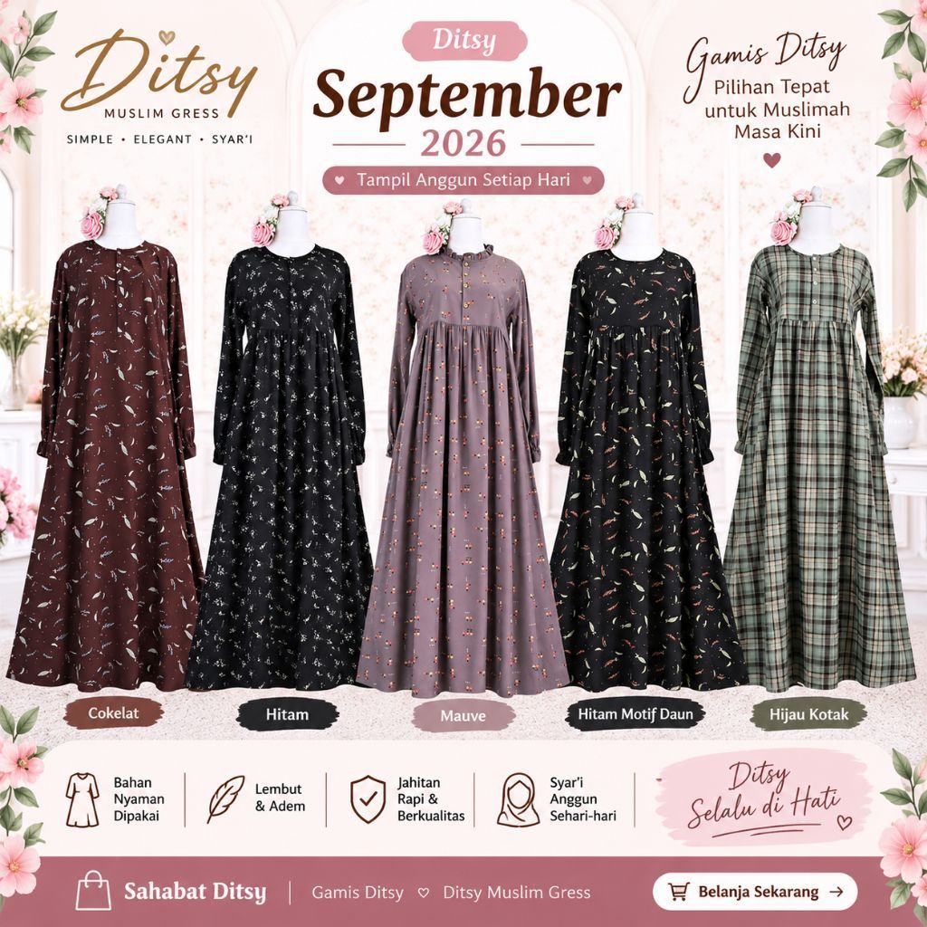 ล่าสุด Ditsy daster กันยายน Nightgown XS SML XL 2XL 3XL Delila Maroon, Delila Maauve Taupe, Chiara M