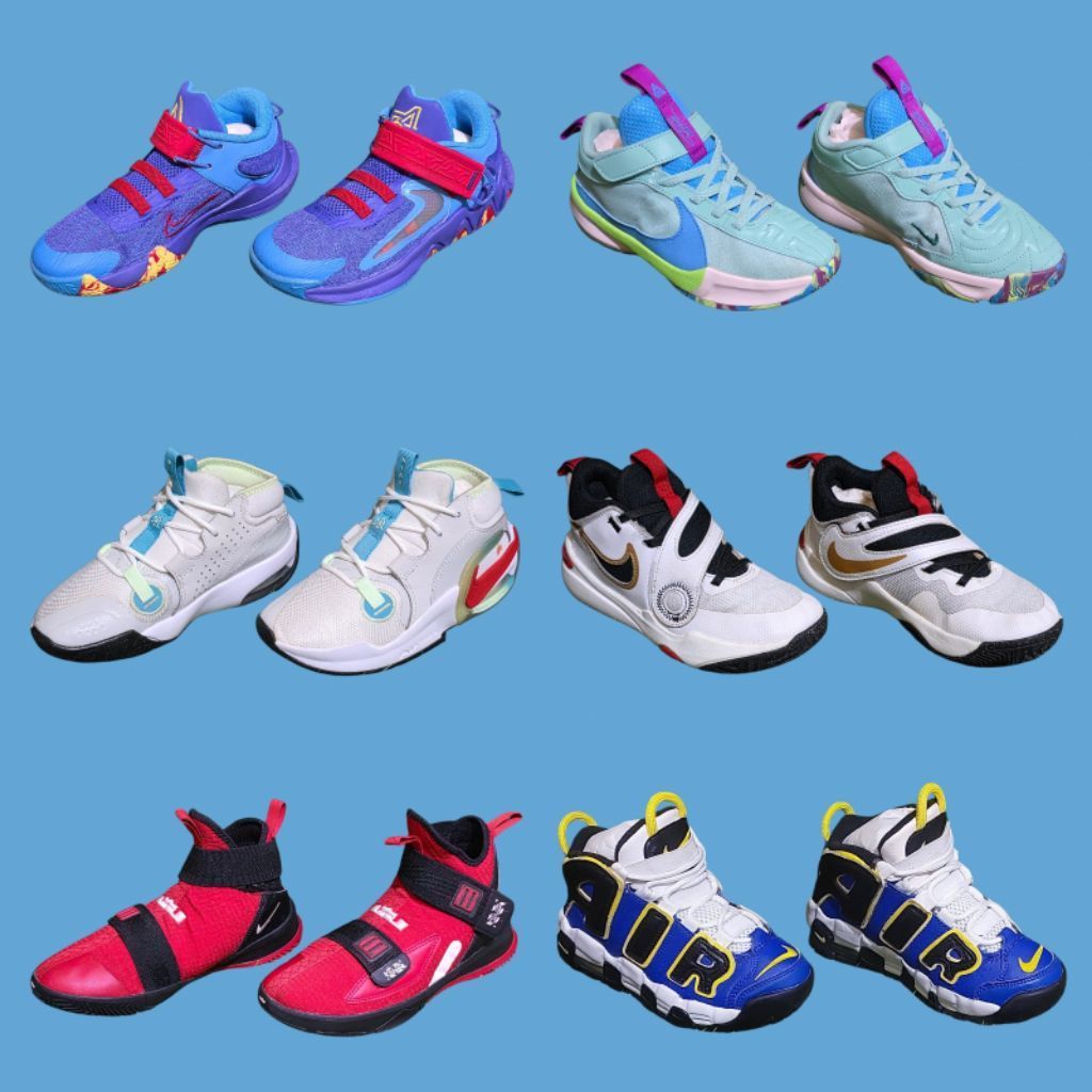 Kids Uptempo/Kyrie/LeBron/Team Hustle รองเท้าผ้าใบบาสเก็ตบอลลําลอง Preloved/Second