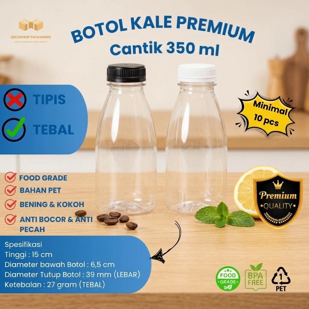 ขวดคะน้าสวย PET THICK CLEAR 350 ml / ขวดพลาสติก KALE สวยๆ 350 ml / ขวดพลาสติก Valencia สวยงาม 350ml 