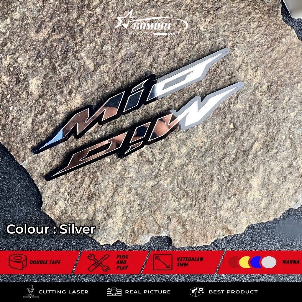 2PCS YAMAHA MIO SILVER EMBLEM 3D RAISED สติ๊กเกอร์ MIO SPORTY SOUL GT M3 เกียร์ 125 รถจักรยานยนต์ EM