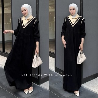 Geby Dress Knit Muslimah Casual Elegan - Gamis Pleated Lengan Panjang Bisa Untuk Busui