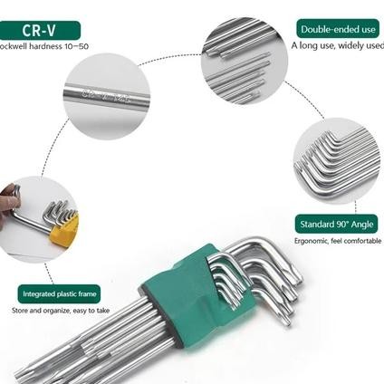 Gjk-25 Fx-2 Havenlytool ยาว L Key Star L ชุดกุญแจ 9 ชิ้นหกเหลี่ยม T10-T50 87-205 มม.ยาว Tamper Hex T