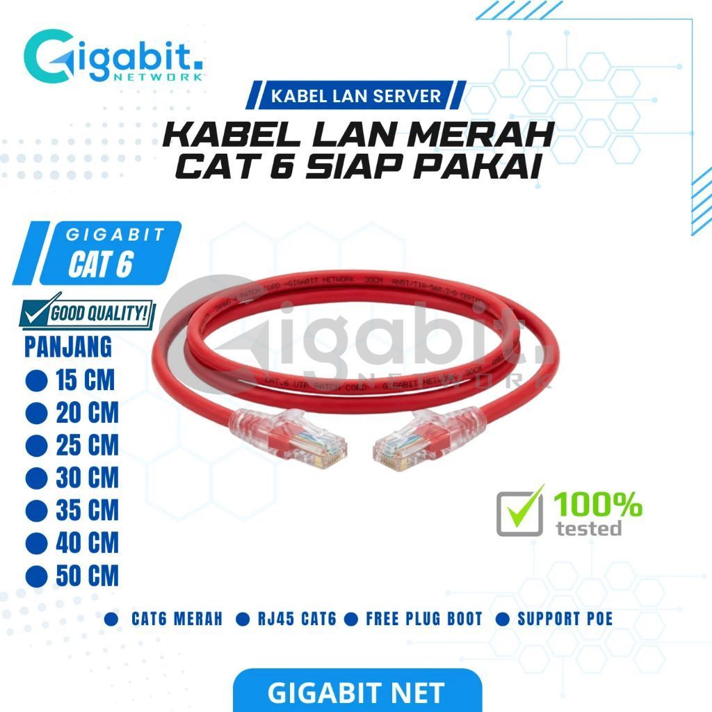 MERAH Gigabit Red Cat 6 Short LAN Cable รองรับ PPOE RJ45 CAT 6 UTP Cable 15/20/25/30 CM