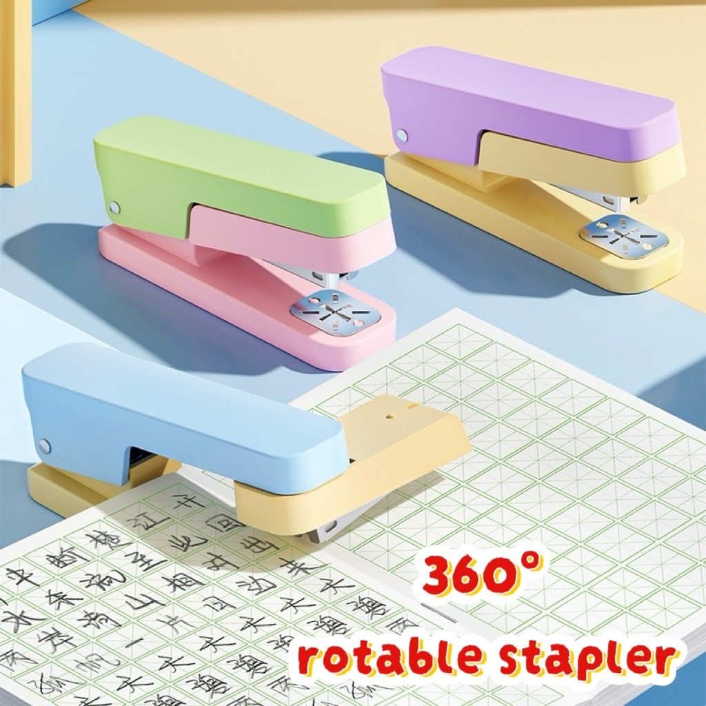 (PI041) 360° เครื่องเย็บกระดาษแบบหมุนได้ | ลวดเย็บกระดาษ 360 องศา ยืดหยุ่นน่ารัก