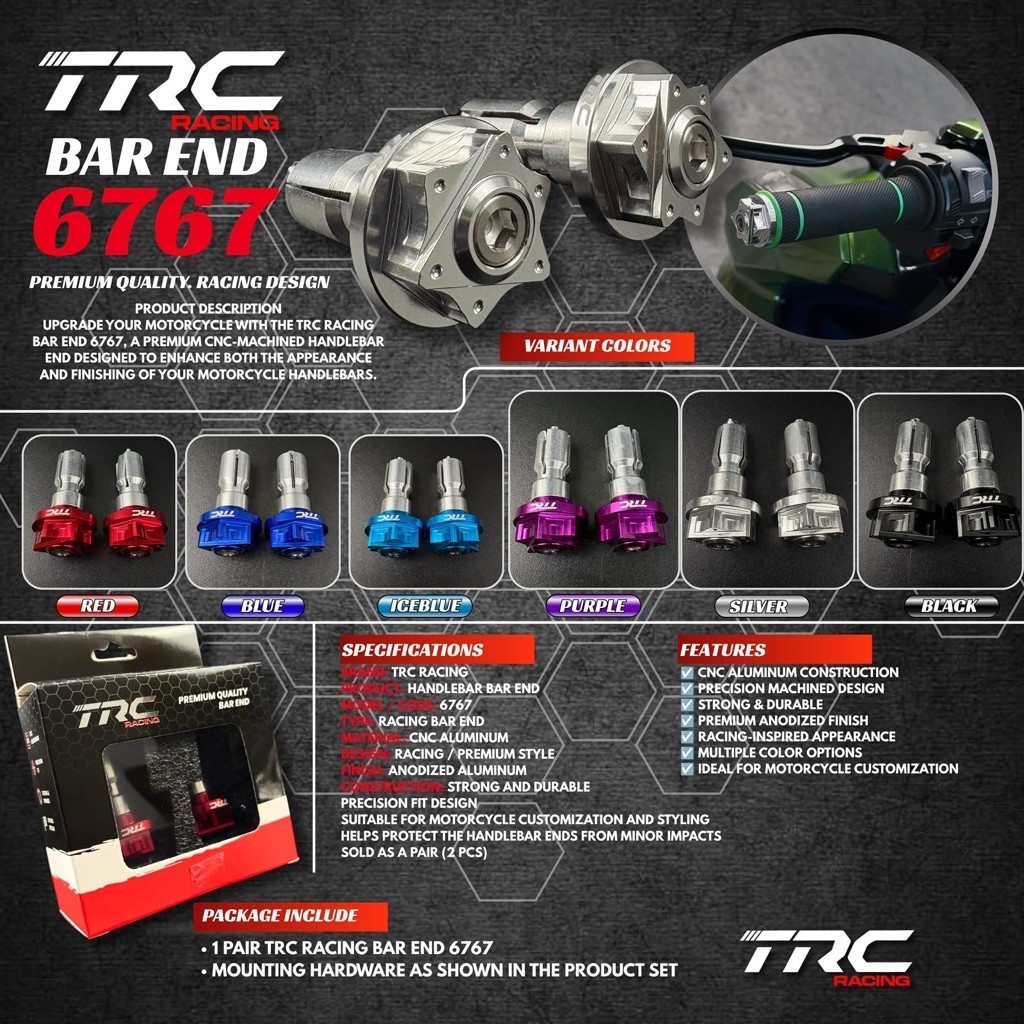 TRC Racing - Jalu Stang Bar End 6767 มอเตอร์ปลายแฮนด์ CNC อลูมิเนียม Anodized 1 คู่