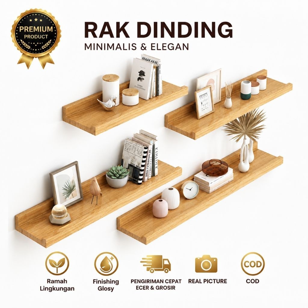 MINIMALIST WOODEN WALL SHELF WATERPROOF NATURAL FIBER WALL SHELF