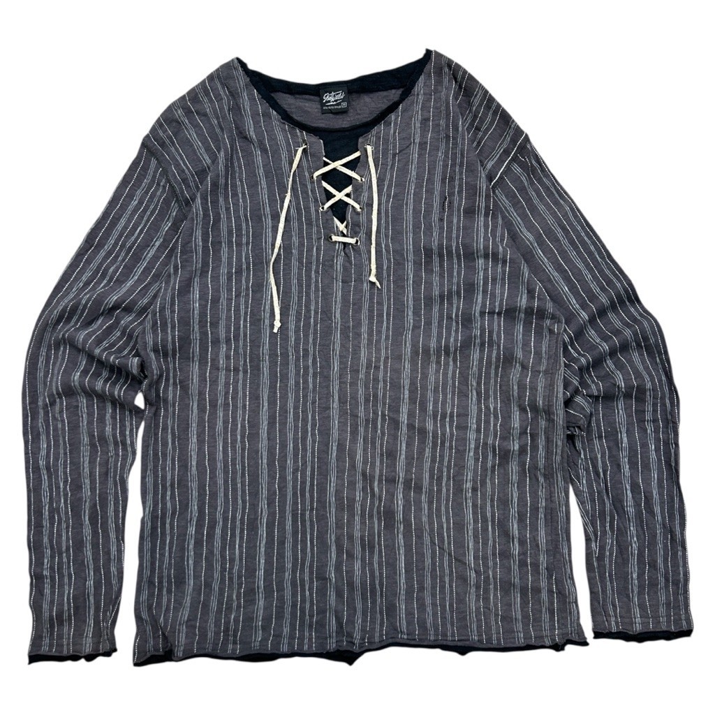 If Six Was Nine Style Distressed Striped Lace-Up Long Sleeve Top