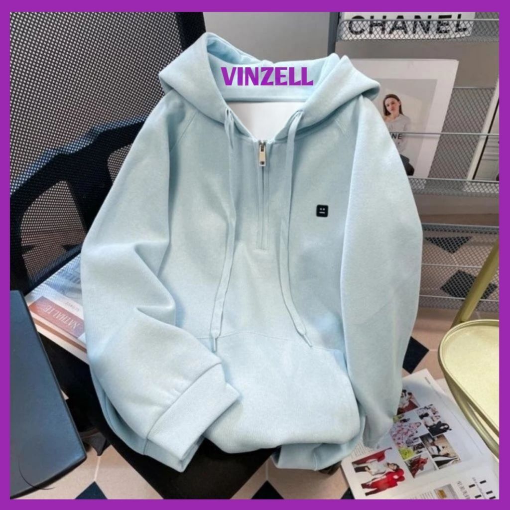 UNGU VINZELL- HALF ZIP SMILE SMILE CUTE ขนาดใหญ่ (S - XXXXXXL 6XL) Zip Hoodie สไตล์เกาหลี Oversize R