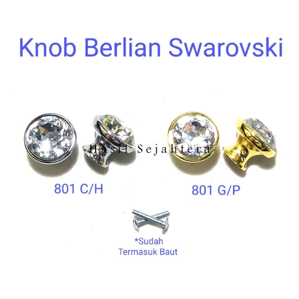 Swarovski Diamond Glass Crystal Drawer Cabinet Pull Handle Knob Type 801 G/P และ C/H