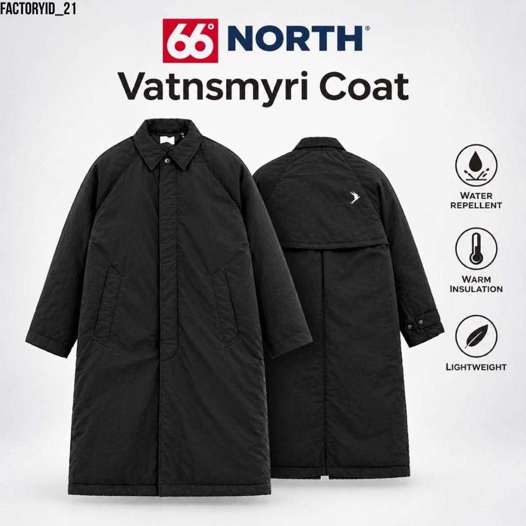 เสื้อแจ็คเก็ตฤดูหนาว 66 NORTH Vatnsmyri Coat สีดํา Water Repellent ฉนวนกันความร้อนที่อบอุ่นน้ําหนักเ
