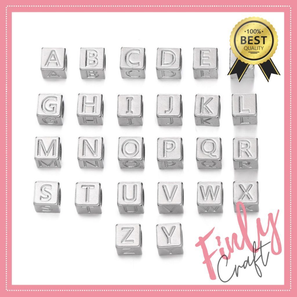1 PCS STAINLESS STEEL LETTER PENDANT 7x7 มม.LETTER สร้อยคอของเล่น LETTER การบันทึกสร้อยคอเงินของเล่น