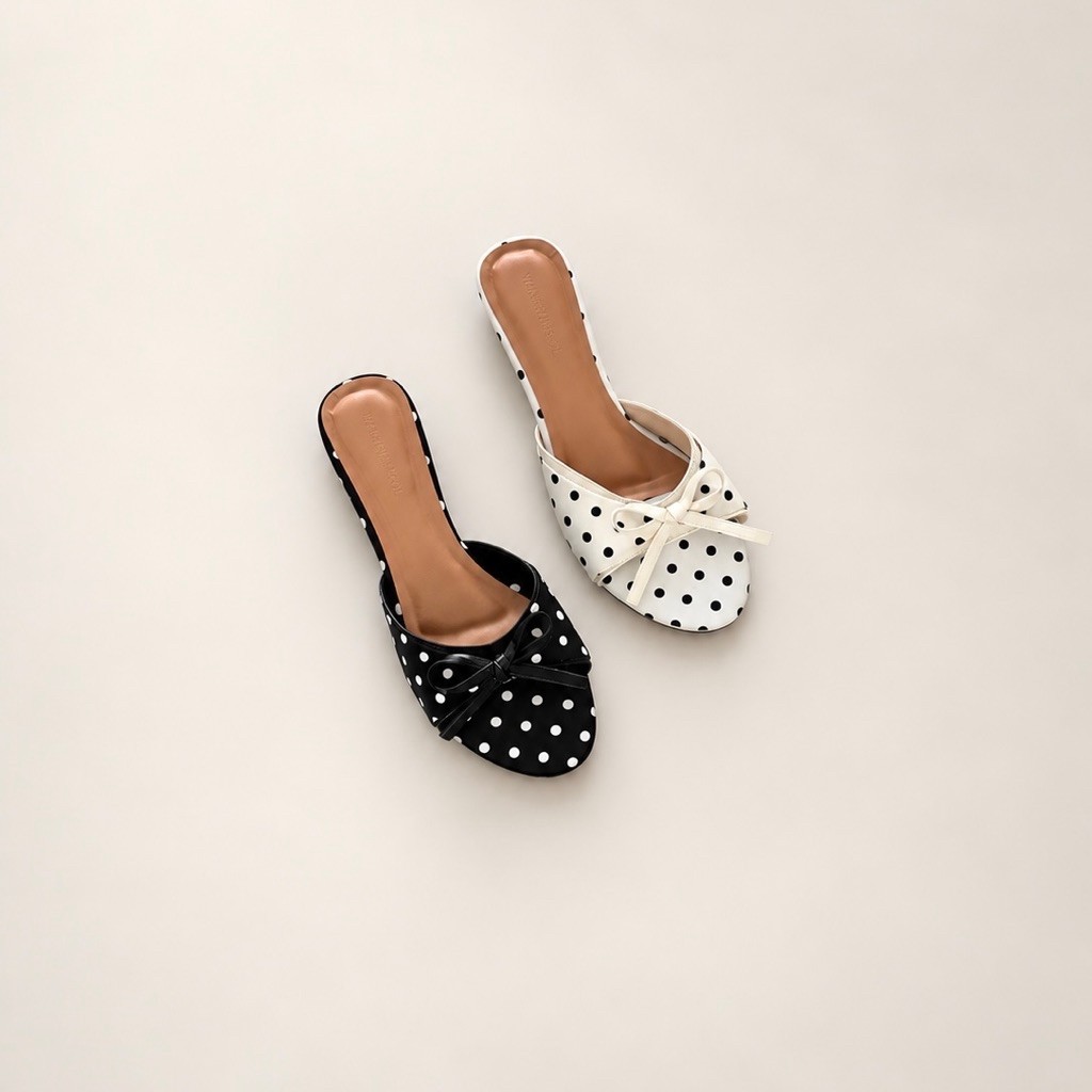 [WALKWITTHSOL] 2CM POLKADOT TEETH Wedges Heels | Wedges สําหรับผู้หญิง | รองเท้าส้นสูงเวดจ์ลําลอง