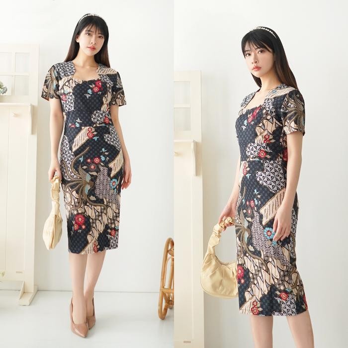 PFS Modern Womens Batik Midi Dress Bodycon Slim fit ML XL Casual Official