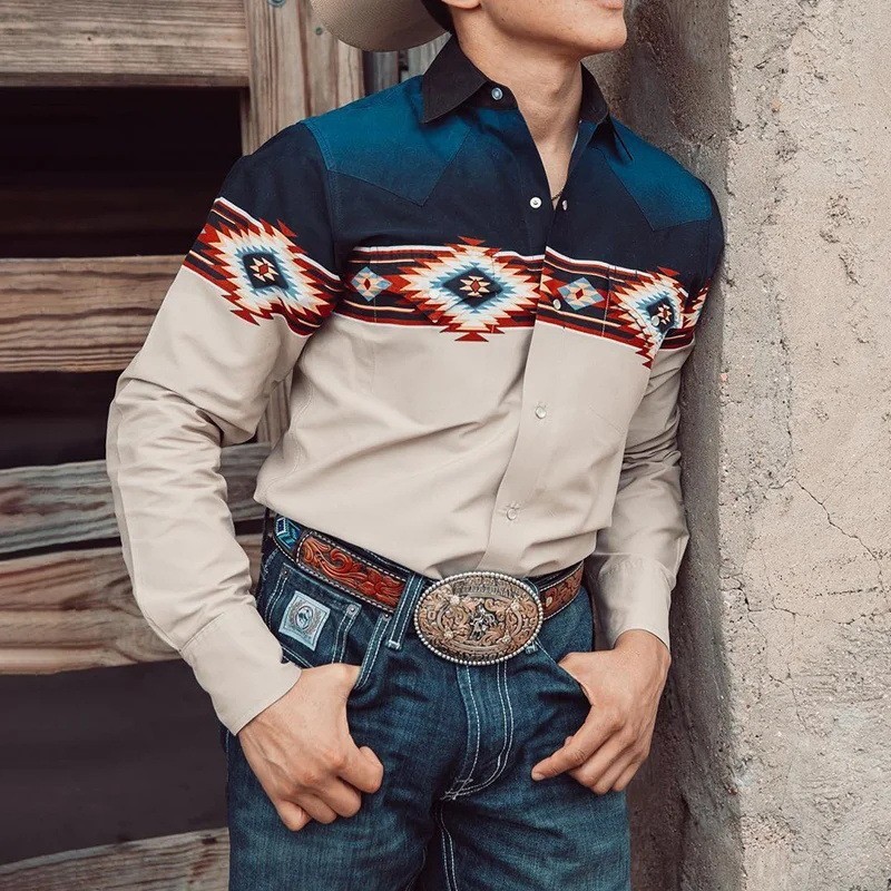 Western Cowboy Trend Retro Youth Digital Mens Shirt