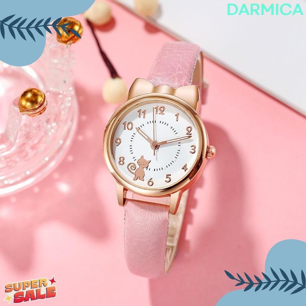ถึง 70% Kids Quartz Watch Vintage Kids Casual Cat Watch สายหนังสําหรับเด็กผู้หญิง