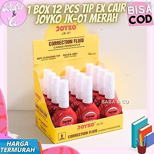 1 กล่อง 12pcs TIP X LIQUID JOYKO JK-01 CORRECTION FLUID JOYKO 1 DOZEN 12pcs TIP EX LIQUID ERASER ปาก