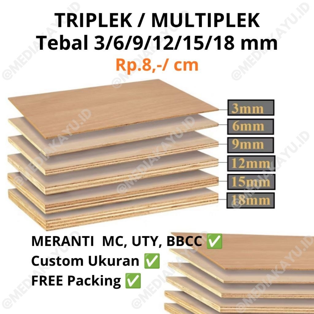 PLYWOOD MERANTI MC UTY BBCC CUSTOM Board หนา 3, 6, 9, 12, 15, 18MM