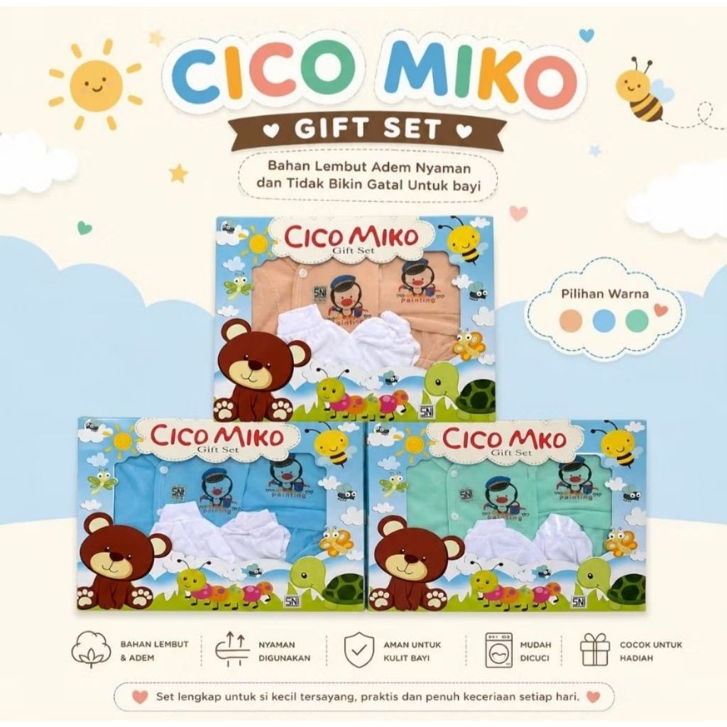 Ciko Miko Gift Package เสื้อผ้า กางเกง ถุงมือ ฟุต ชุดของขวัญสําหรับเด็ก กล่อง หลากสี พรีเมี่ยม นุ่มส